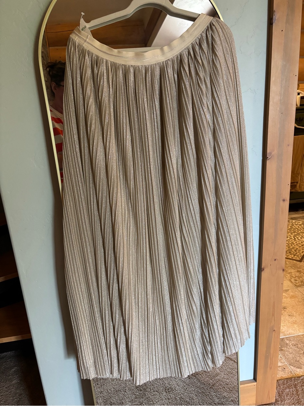 aerie Metallic Pleated Maxi Skirt in Beige